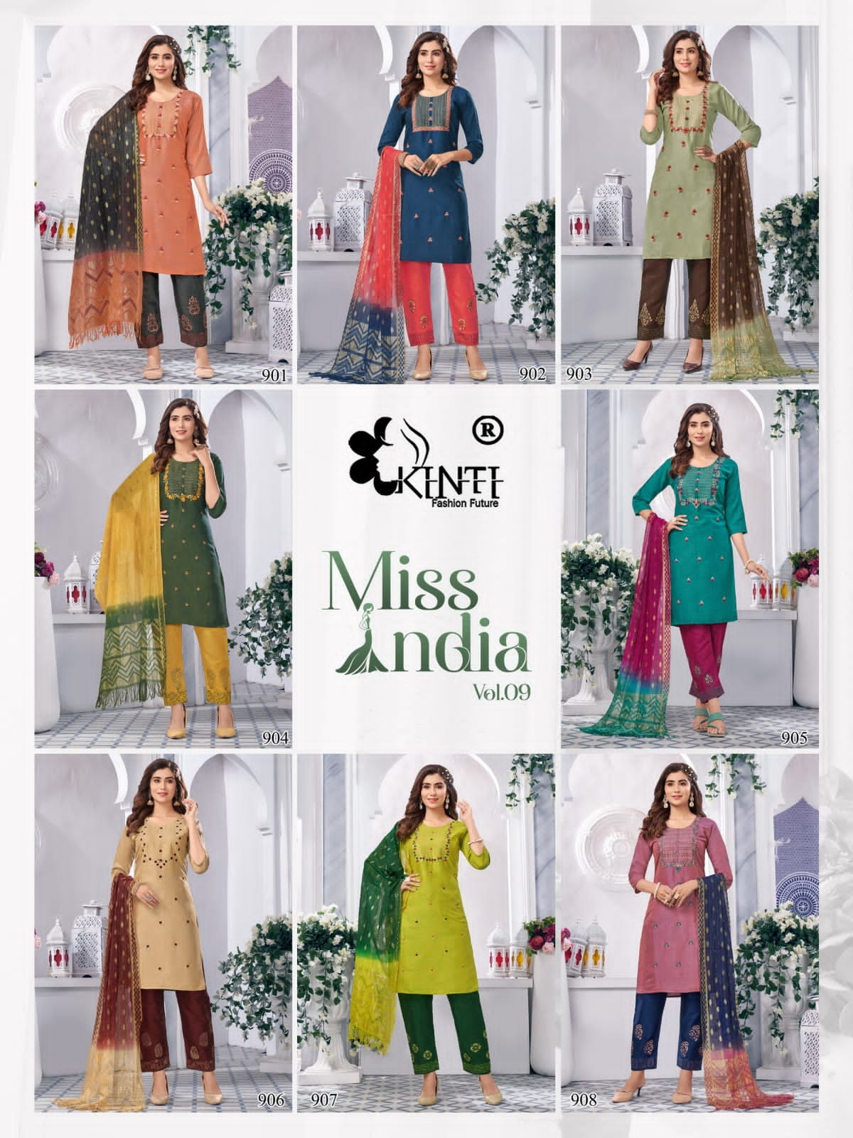 Miss India Vol 9 By Kinti Rayon Embroidery Kurti With Bottom Dupatta Wholesale Market In Surat
